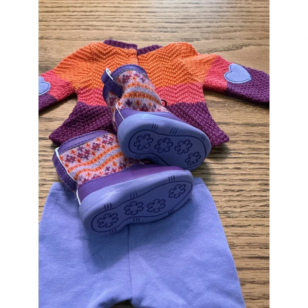 American Girl Doll Winter Outfit Chevron Sweater Purple Leggings Fair Isle Boots